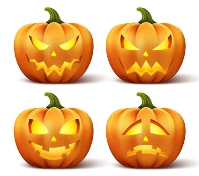 Vector pumpkins with set of different faces for halloween icons Stock Illustration