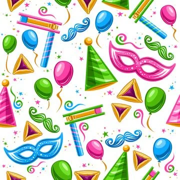 Vector Purim Seamless Pattern Stock Illustration