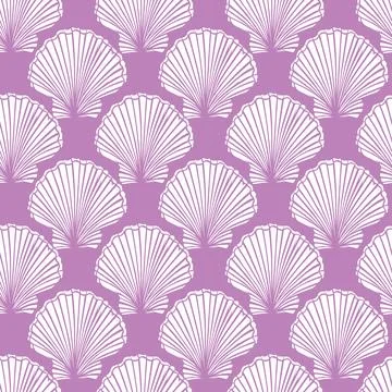 Vector purple and white seashells repeat pattern. Suitable for gift wrap, tex 스톡 일러스트