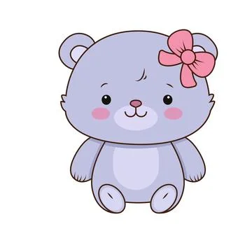 Vector purple bear with a bow on the ear icon. Vector love bear teddy, black Stock Illustration