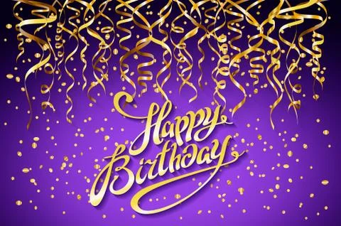 Vector purple party background. Happy Birthday Celebration Design, Vector gol Stock Illustration