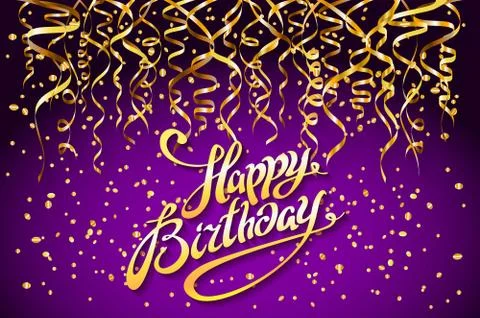 Vector purple party background. Happy Birthday Celebration Design, Vector gol Stock Illustration