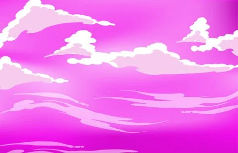 Vector purple sky clouds. Anime clean style. Background design Stock Illustration