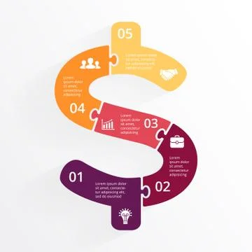 Vector puzzle arrows dollar infographic. Template for money diagram, graph Stock Illustration