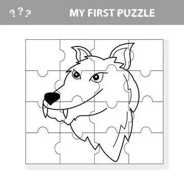 Vector puzzle game for children. Puzzle with wolf. Jigsaw game for kid. Stock Illustration
