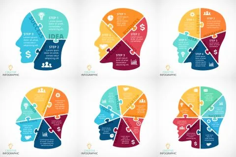 Vector puzzle human face infographic. Cycle brainstorming diagram. Creativity Stock Illustration
