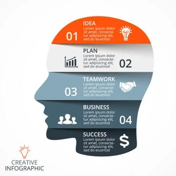 Vector puzzle human face infographic. Lines brainstorming diagram. Creativity Stock Illustration
