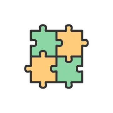 Vector puzzle, jigsaw, square, integrity, problem solving flat color line icon. Stock Illustration