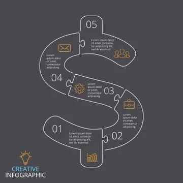 Vector puzzle linear dollar infographic. Template for money diagram, graph Stock Illustration