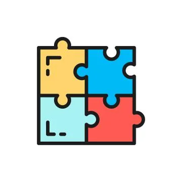 Vector puzzle, simple solutions, compatibility flat color line icon. Illustrazione stock
