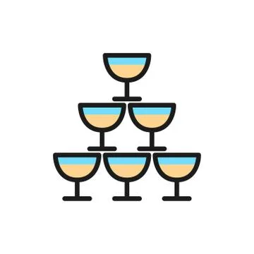 Vector pyramid of glass goblets flat color line icon. Stock Illustration