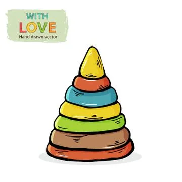 Vector pyramid kid toy hand draw in doodle style,isolated Stock Illustration