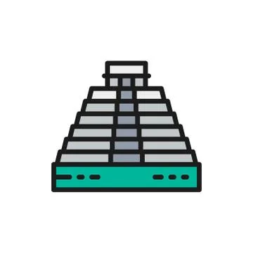 Vector Pyramid of Kukulkan at Chichen Itza, Mexico, landmark color line icon. Ilustración de archivo