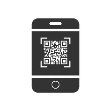 Vector QR code icon, on the smartphone screen. Simple design for a logo stick Stock Illustration