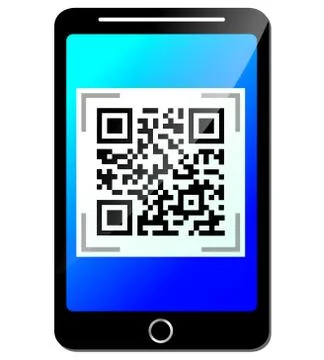 Vector qr code on phone 스톡 일러스트