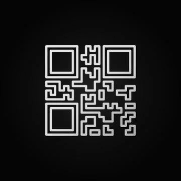 Vector QR Code silver line icon on dark background Stock Illustration