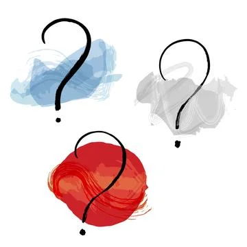 Vector question marks set, hand drawn in ink with watercolor brush strokes, the Stock Illustration
