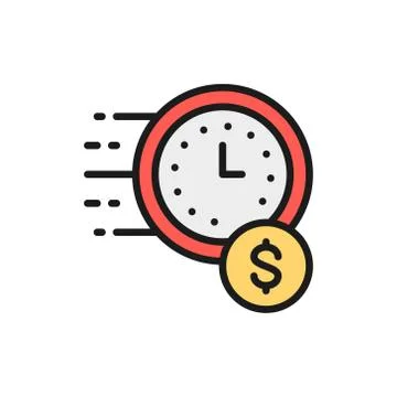 Vector quick loan, fast deposit flat color line icon. Stock Illustration