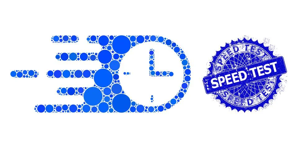 Vector Quick Time Collage of Small Circles with Rubber Speed Test Stamp Illustrazione stock