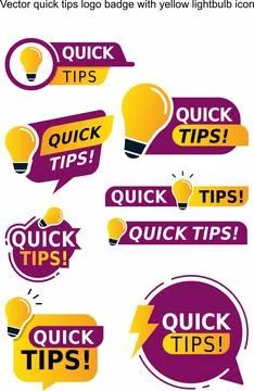 Vector quick tips logo badge with yellow lightbulb icon Stock Illustration