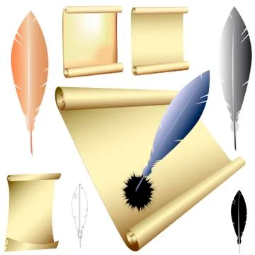 Vector quills and scrolls 스톡 일러스트