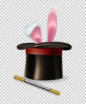 Vector rabbit ears appear from the magic hat and magic wand isolated on 스톡 일러스트