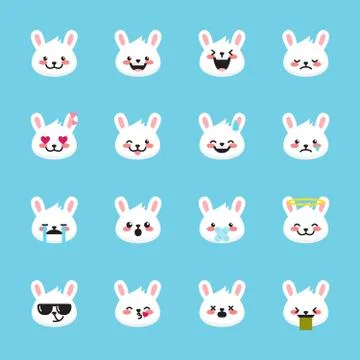 Vector rabbit emoticons collection. Cute emoji set Stock Illustration