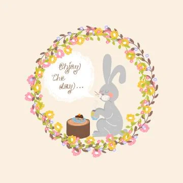 Vector rabbit with a mug of tea Stock Illustration
