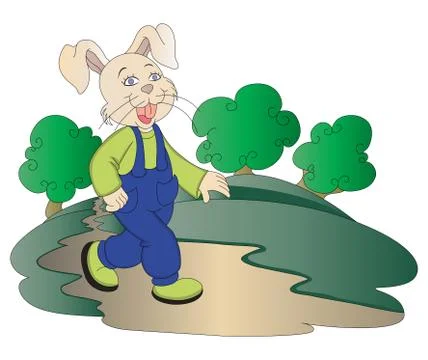 Vector of rabbit walking in park. Stock Illustration