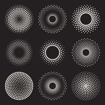 Vector Radial Gradient Halftone Sunburst Circle Shape Stippling Design Elements 스톡 일러스트