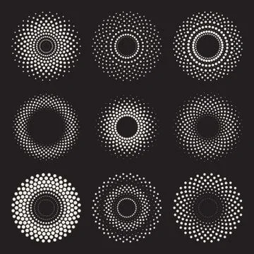 Vector Radial Gradient Halftone Sunburst Circle Shape Stippling Design Elemen Stock Illustration