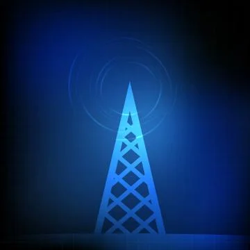 Vector : Radio tower and binary number on blue background Stock Illustration