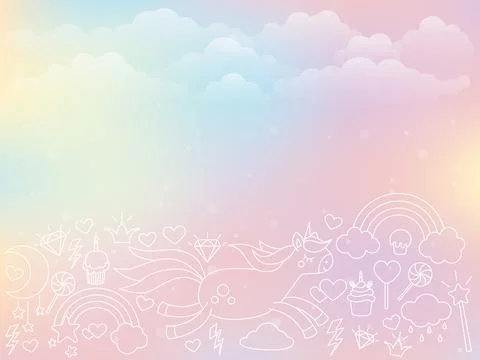 Vector rainbow background with ponies Stock Illustration