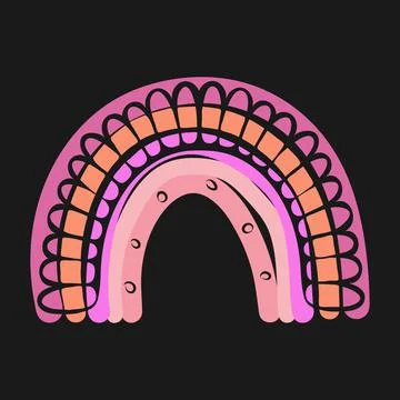 Vector rainbow boho doodle icon, pastel colors on black background. Hand drawn Stock Illustration