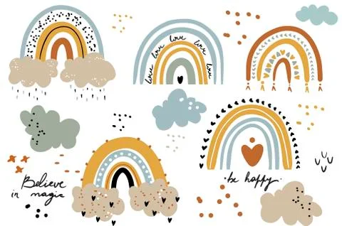 Vector rainbow clipart set Children illustration Modern print for girl or boy Stock Illustration