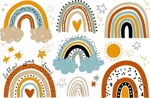 Vector rainbow clipart set Children illustration Modern print for girl or boy Stock Illustration