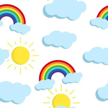 Vector rainbow, clouds and sun seamless pattern. Illustrazione stock