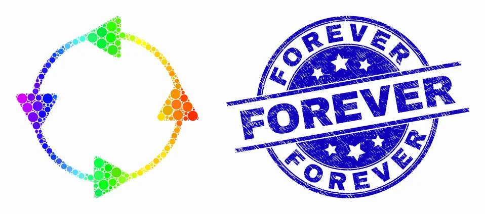 Vector Rainbow Colored Dot CCW Circulation Arrows Icon and Grunge Forever Ilustración de archivo