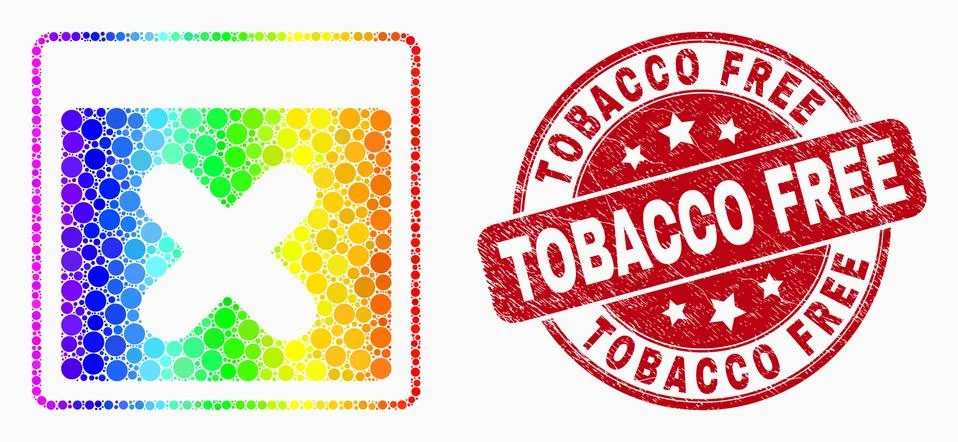 Vector Rainbow Colored Dot Close Application Window Icon and Scratched Tobacc Stock Illustration