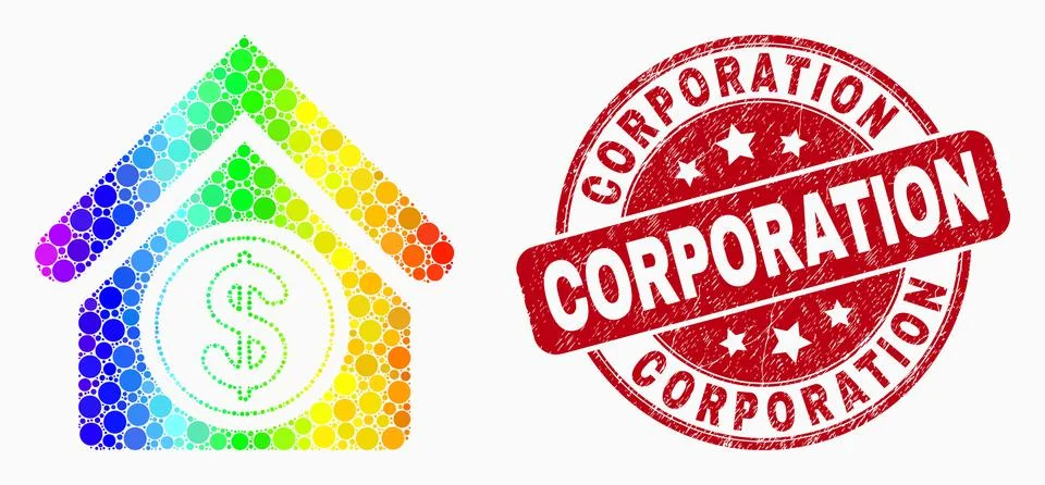 Vector Rainbow Colored Dot Commercial Building Icon and Grunge Corporation St Ilustración de archivo