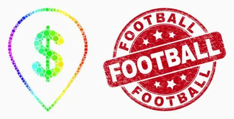 Vector Rainbow Colored Dot Dollar Map Marker Icon and Scratched Football Stock Illustration