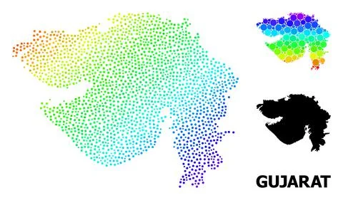 Vector Rainbow Colored Dot Map of Gujarat State Illustrazione stock