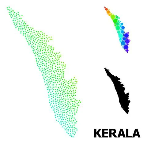 Vector Rainbow Colored Dot Map of Kerala State Illustrazione stock