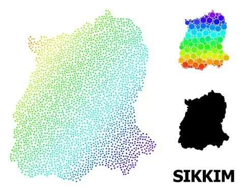 Vector Rainbow Colored Dot Map of Sikkim State Illustrazione stock