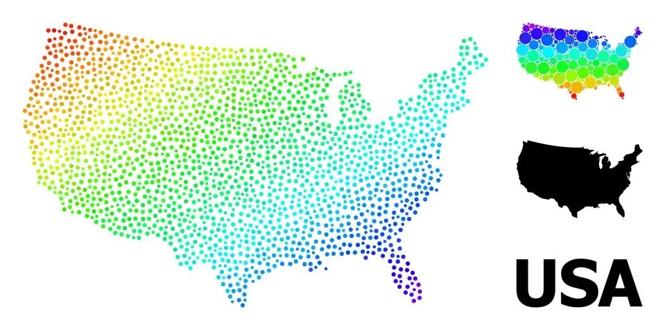 Vector Rainbow Colored Dot Map of USA Illustrazione stock