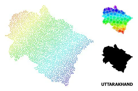 Vector Rainbow Colored Dot Map of Uttarakhand State Illustrazione stock