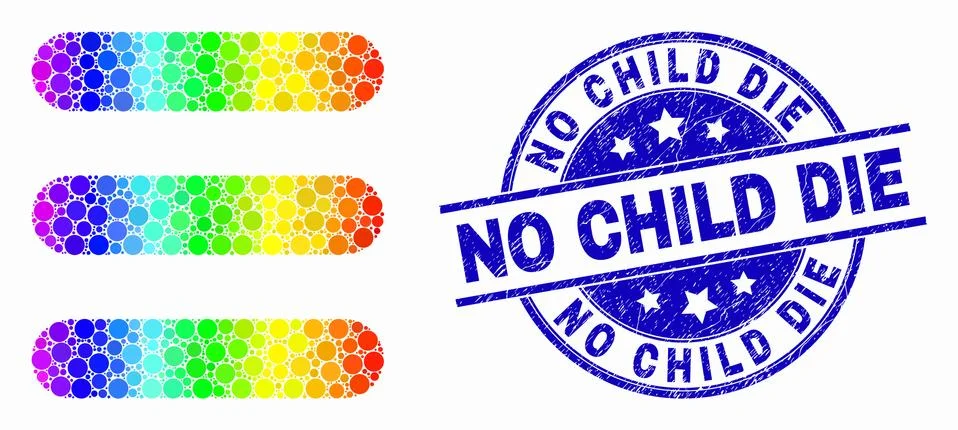 Vector Rainbow Colored Dot Menu List Icon and Grunge No Child Die Stamp Seal Stock Illustration