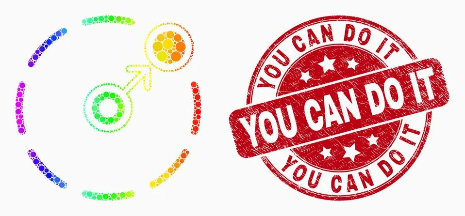 Vector Rainbow Colored Dot Move to Circle Perimeter Icon and Distress You Can Do Ilustración de archivo