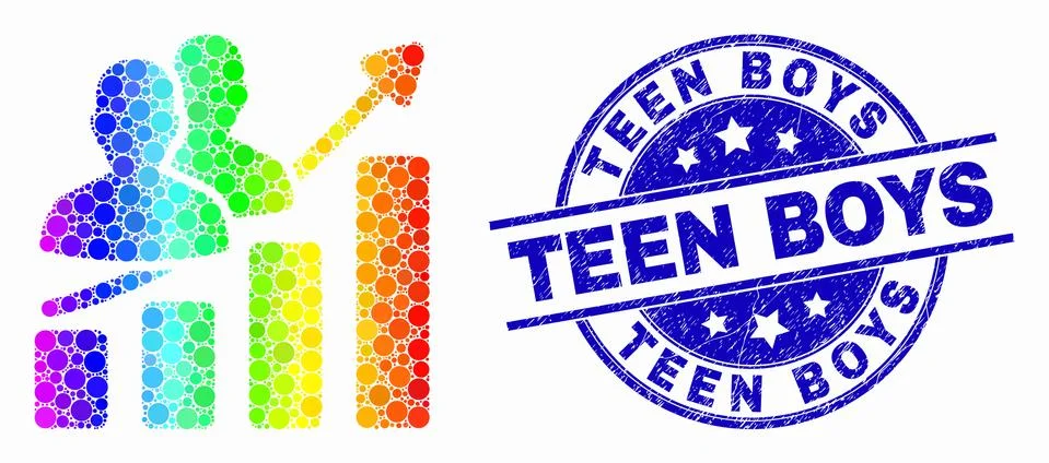 Vector Rainbow Colored Dot People Trend Chart Icon and Scratched Teen Boys イラスト素材