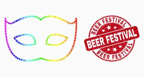Vector Rainbow Colored Dot Private Mask Icon and Scratched Beer Festival Seal Stock Illustration